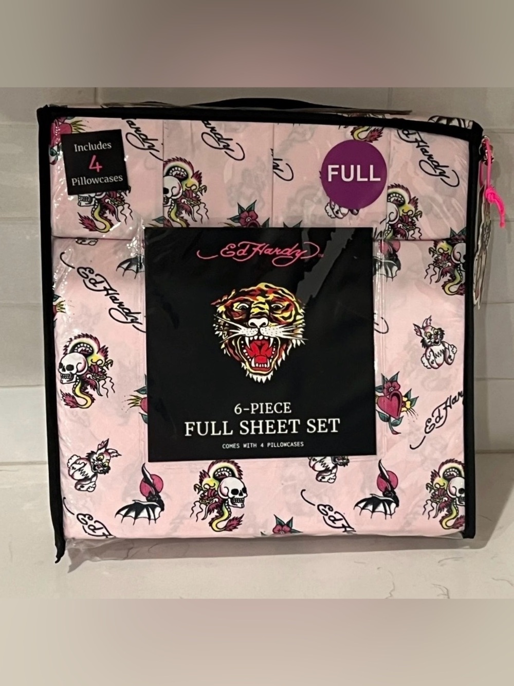 ED HARDY FULL Pink Sheet Set 6pc New Skull Dragon Bunny Bats Heart Grunge Y2K